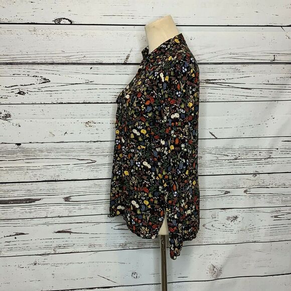 Zara Basics Black Floral Long Sleeves Button Down Blouse Size XS - Picture 9 of 11